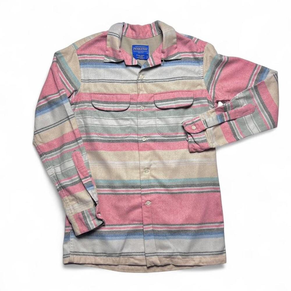 Pendleton Board Shirt Fitted Striped Virgin Wool Board Shirt Loop Collar Small